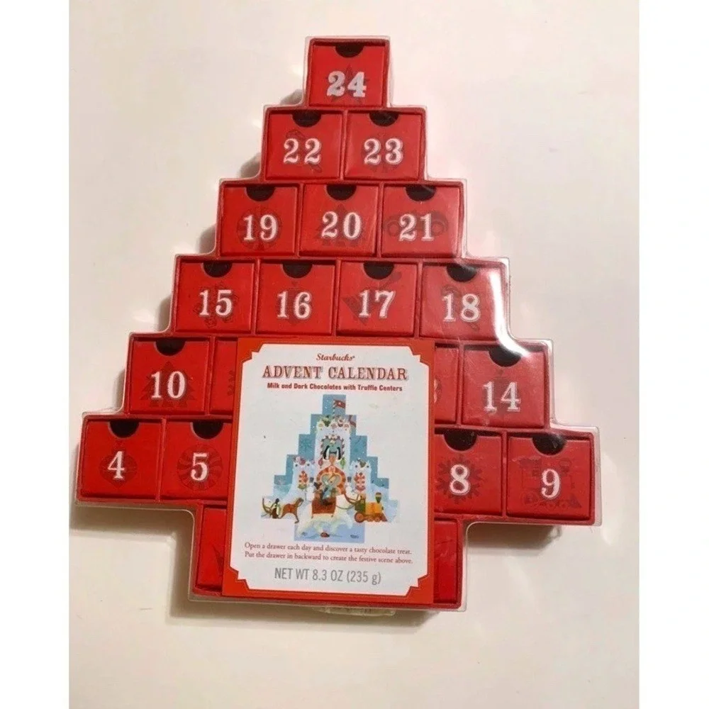2007 STARBUCKS CHRISTMAS TREE ADVENT CALENDAR REVERSIBLE GIFT DRAWERS USED EMPTY